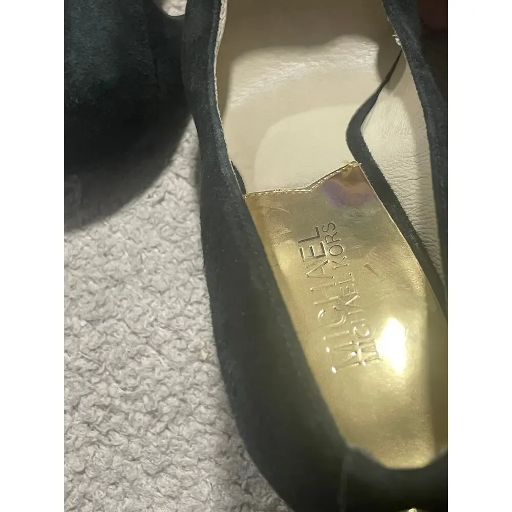 Michael Michael Kors Suede Pumps Heels Women's Size 7.5 M ST15G Leather Black